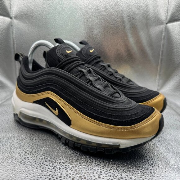 Size 5.5Y Nike Air Max 97 Black Metallic Gold GS Kids Lace-Up Sneaker 921522-014 - Picture 1 of 10